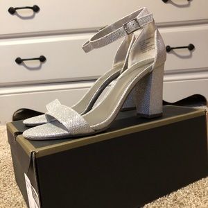 Silver, sparkle block heels!